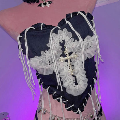 Sweetheart neck cross pattern tube top  | Festival Outfits Women