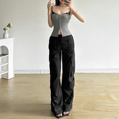Ribbed lace hem button cami top  | Festival Outfits Women