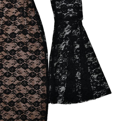 Long flared sleeve lace v neck patchwork maxi dress  | Festival Outfits Women