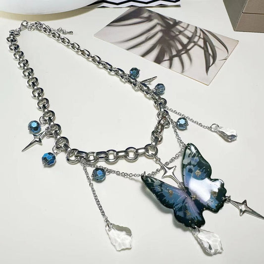 Butterfly pendant beaded crystal necklace  | Festival Outfits Women