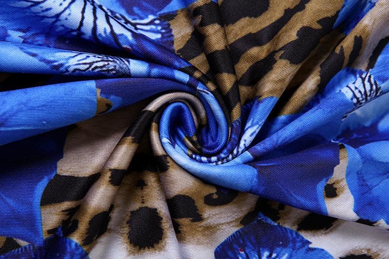 Leopard print contrast ruffle high slit tube maxi dress  | Festival Outfits Women