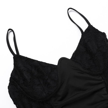 V neck lace ruched backless cami mini dress  | Festival Outfits Women
