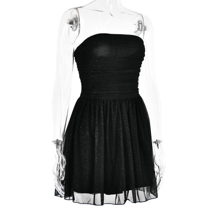 Ruched backless glitter mesh tube mini dress  | Festival Outfits Women
