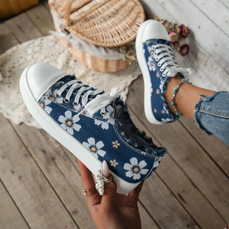 Zapatillas de plataforma de ante con estampado floral para mujer | Ideales para el día a día