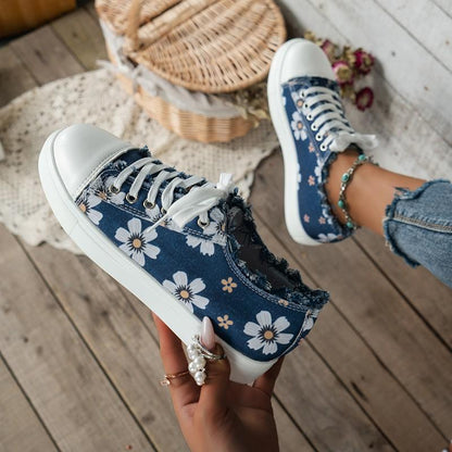 Zapatillas de plataforma de ante con estampado floral para mujer | Ideales para el día a día