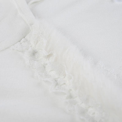 Fluffy patchwork solid long sleeve self tie top