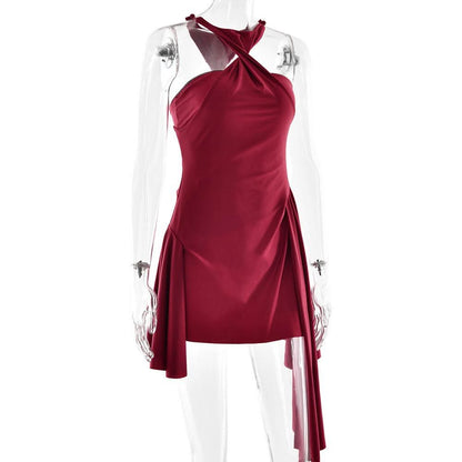 Halter ruched solid mini dress  | Festival Outfits Women