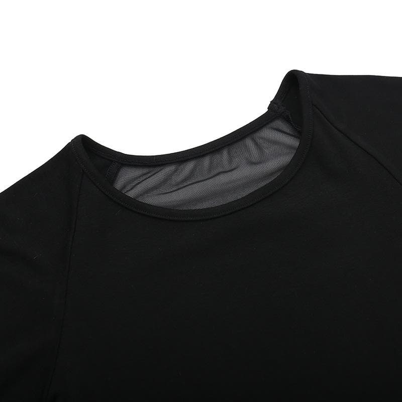 Short sleeve round neck print mesh top  | Festival Outfits Women
