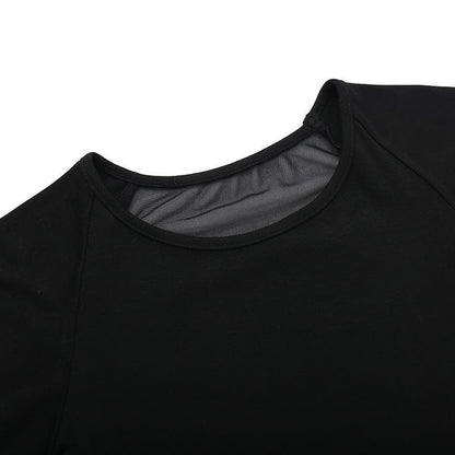 Short sleeve round neck print mesh top  | Festival Outfits Women
