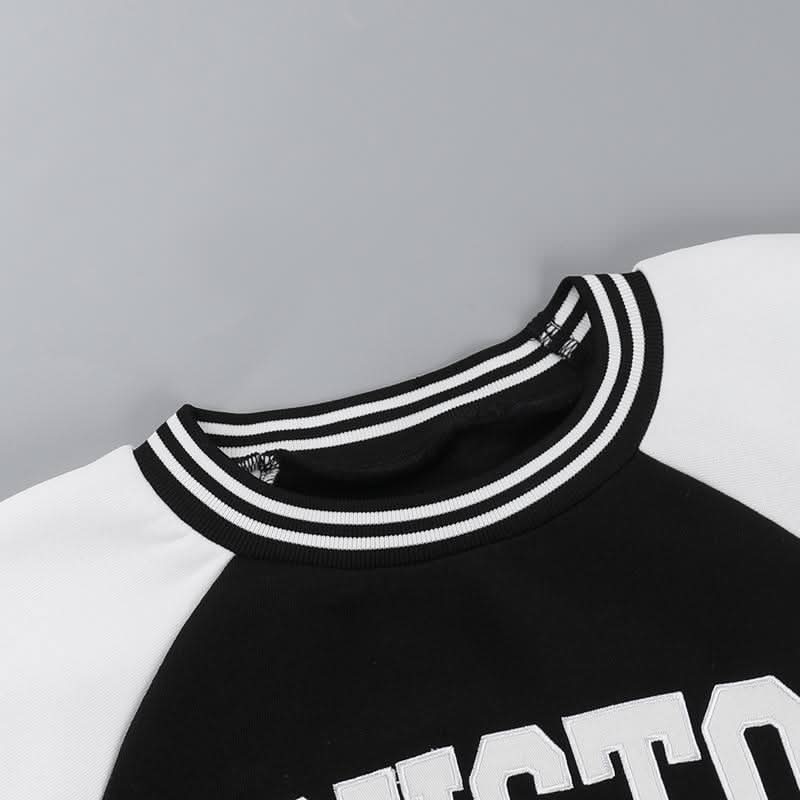 Long sleeve crewneck letter pattern crop mini skirt set  | Festival Outfits Women