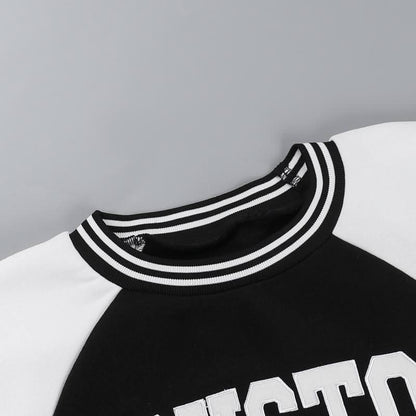 Long sleeve crewneck letter pattern crop mini skirt set  | Festival Outfits Women