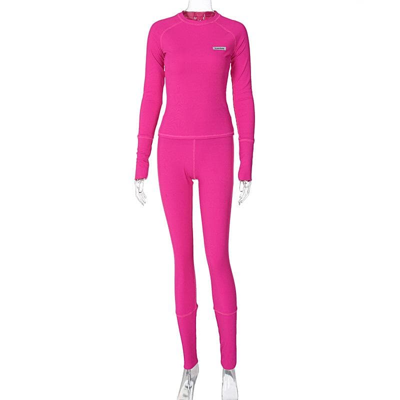 Ribbed solid long sleeve stitch crewneck pant set  | Festival Outfits Women