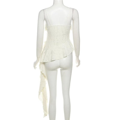 V neck ruffle irregular backless solid cami top  | Festival Outfits Women