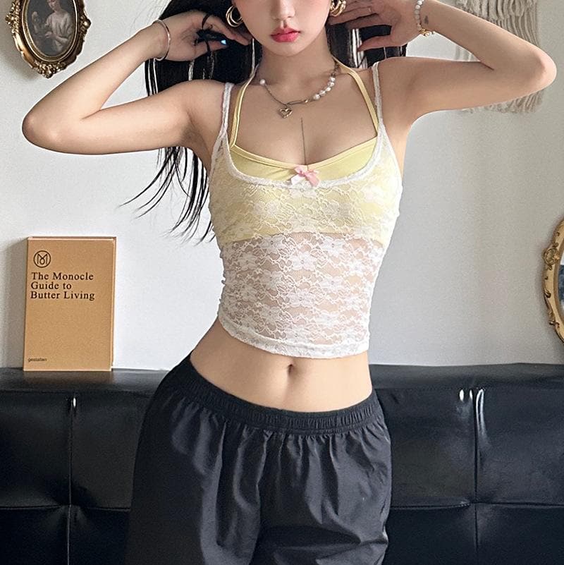 Halter lace bowknot 2 piece top  | Festival Outfits Women
