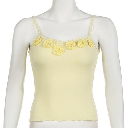 Flower applique lace hem ruffle cami top  | Festival Outfits Women