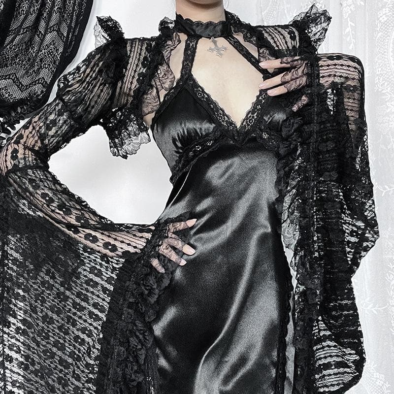 Long flared sleeve lace ruffle shrug top  | Festival Outfits Women