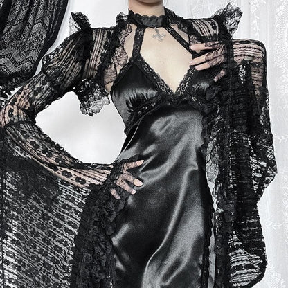 Long flared sleeve lace ruffle shrug top  | Festival Outfits Women