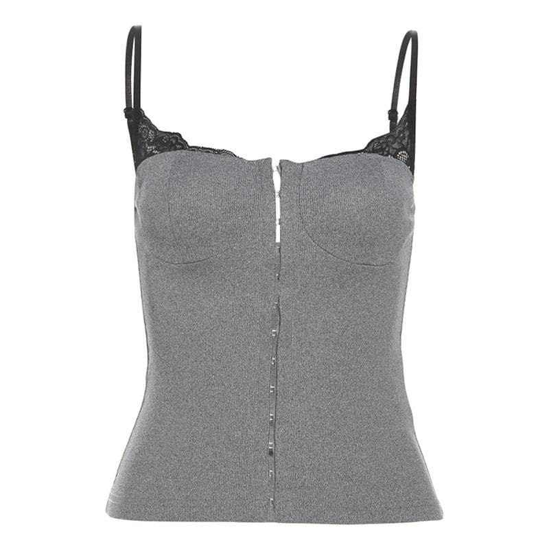 Ribbed lace hem button cami top  | Festival Outfits Women