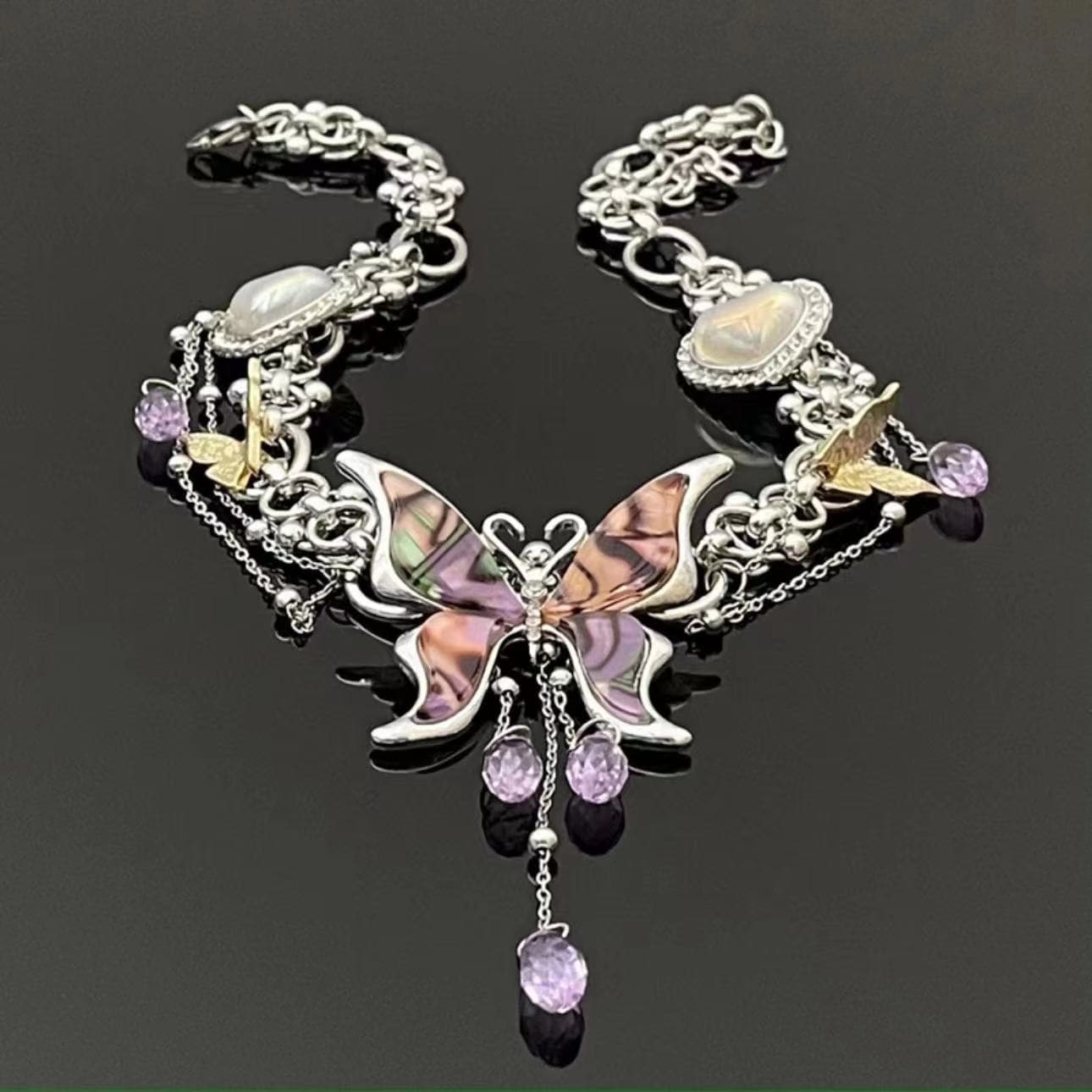 Butterfly pendant beaded heart choker necklace  | Festival Outfits Women