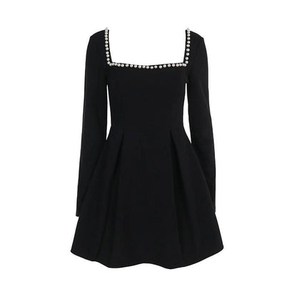 Square neck long sleeve beaded mini dress  | Festival Outfits Women