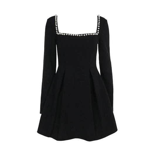 Square neck long sleeve beaded mini dress  | Festival Outfits Women