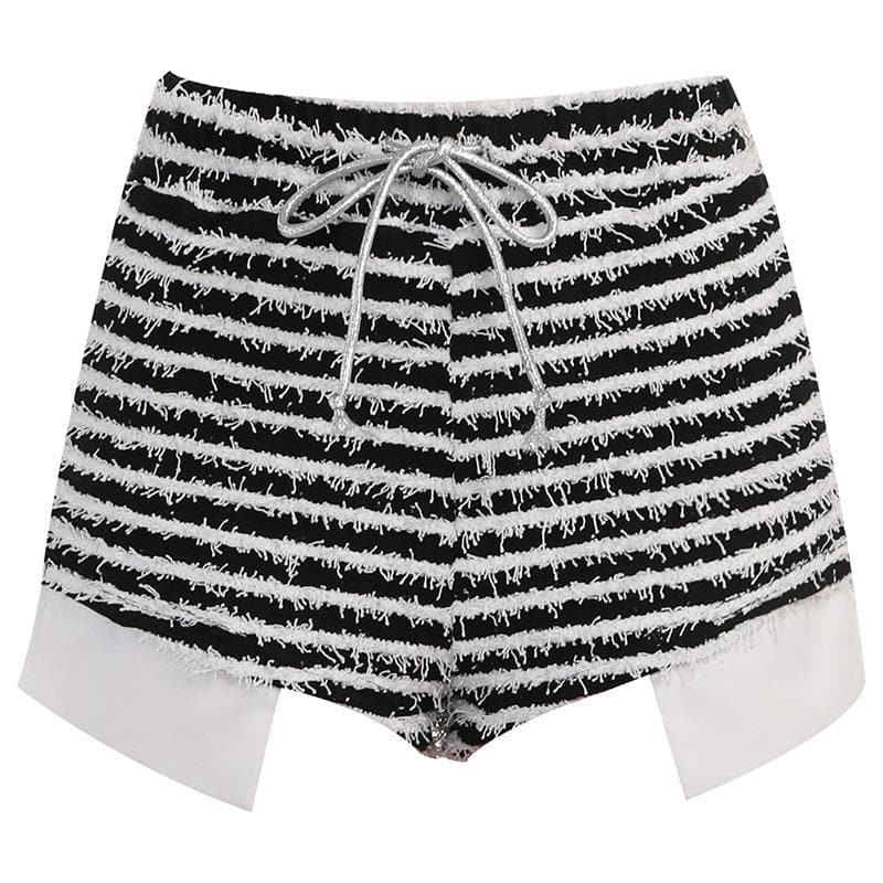 Textured self tie contrast patchwork slit pant