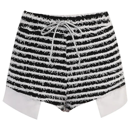 Textured self tie contrast patchwork slit pant