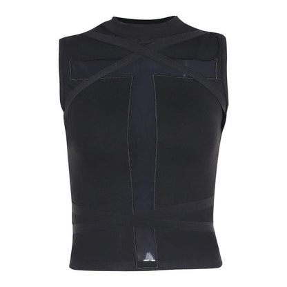 Crewneck patchwork cross front cross pattern tank top  | Festival Outfits Women