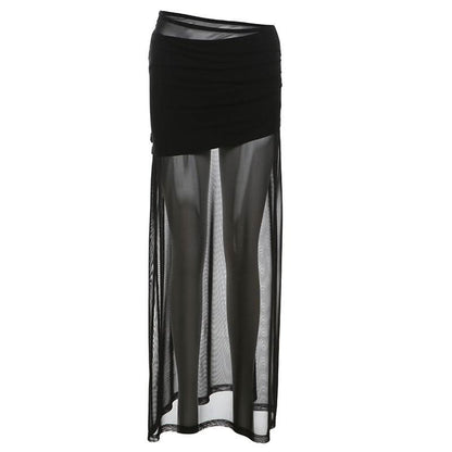 Ruched mesh solid maxi dress  | Festival Outfits Women