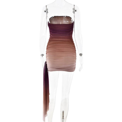 Ruched gradient mesh backless tube mini dress  | Festival Outfits Women