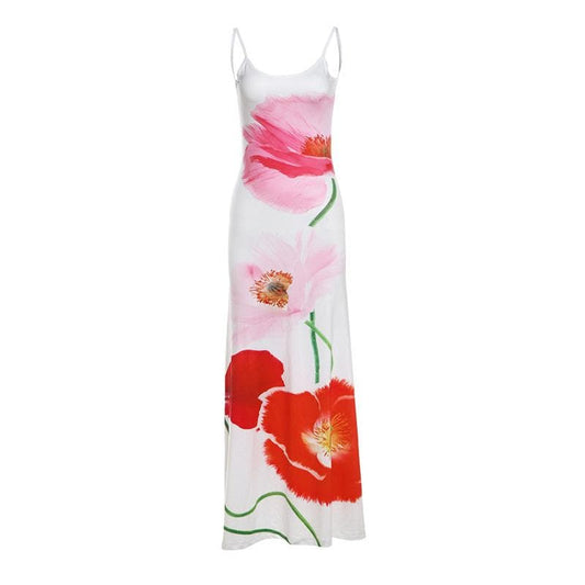 Flower print backless u neck cami maxi dress  | Festival Outfits Women