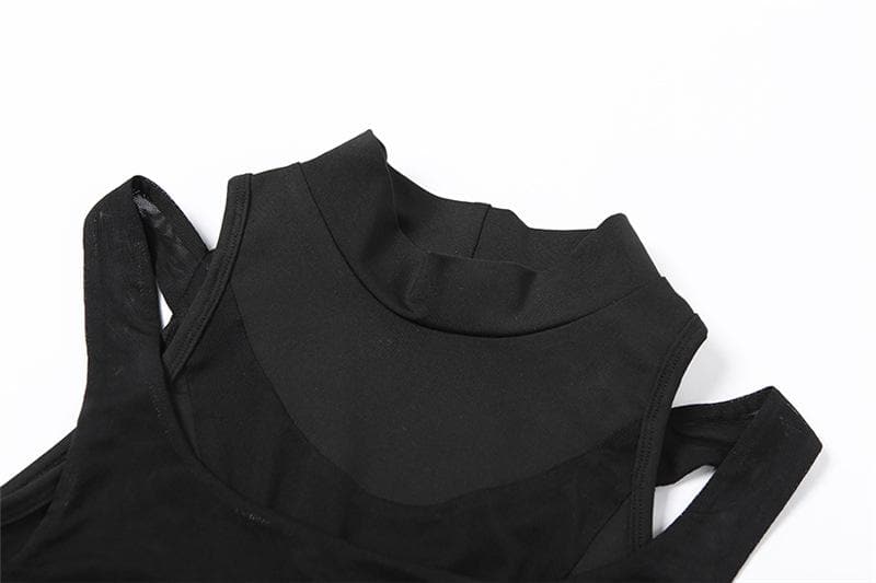 Hollow out high neck corset sleeveless zip-up crop cut out top