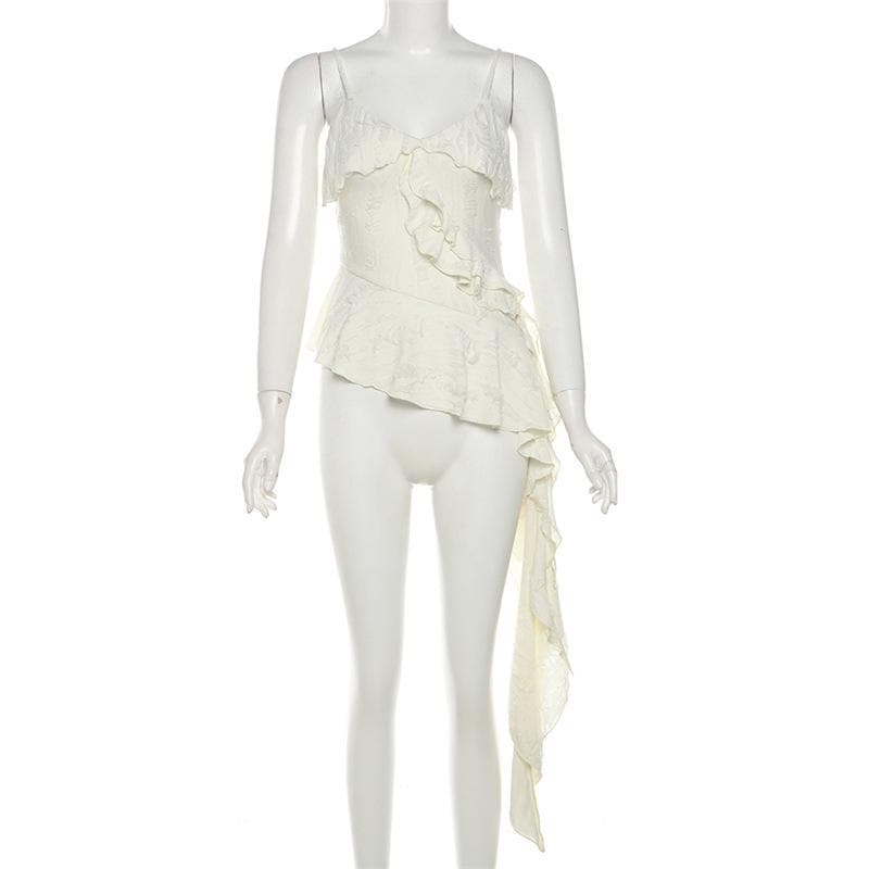 V neck ruffle irregular backless solid cami top  | Festival Outfits Women
