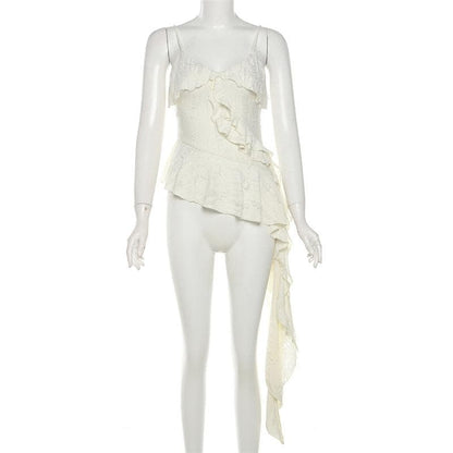 V neck ruffle irregular backless solid cami top  | Festival Outfits Women