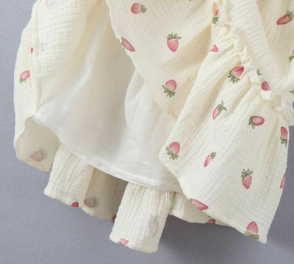 Square neck strawberry print lace up cami mini dress  | Festival Outfits Women
