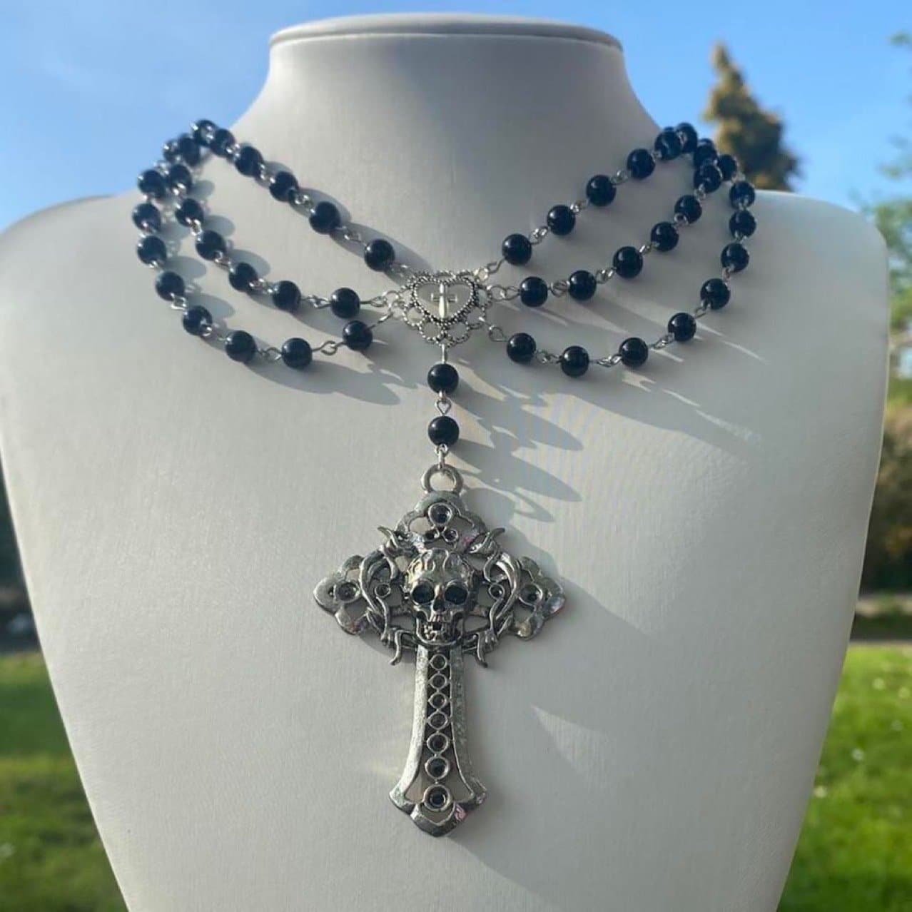 Layered cross pendant beaded choker necklace  | Festival Outfits Women