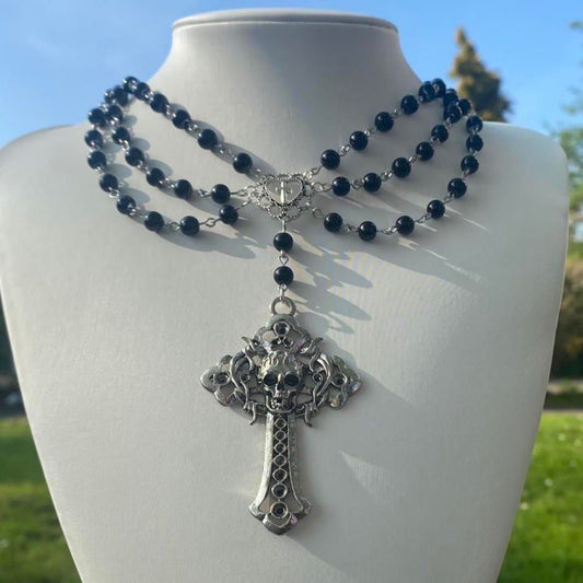 Layered cross pendant beaded choker necklace  | Festival Outfits Women