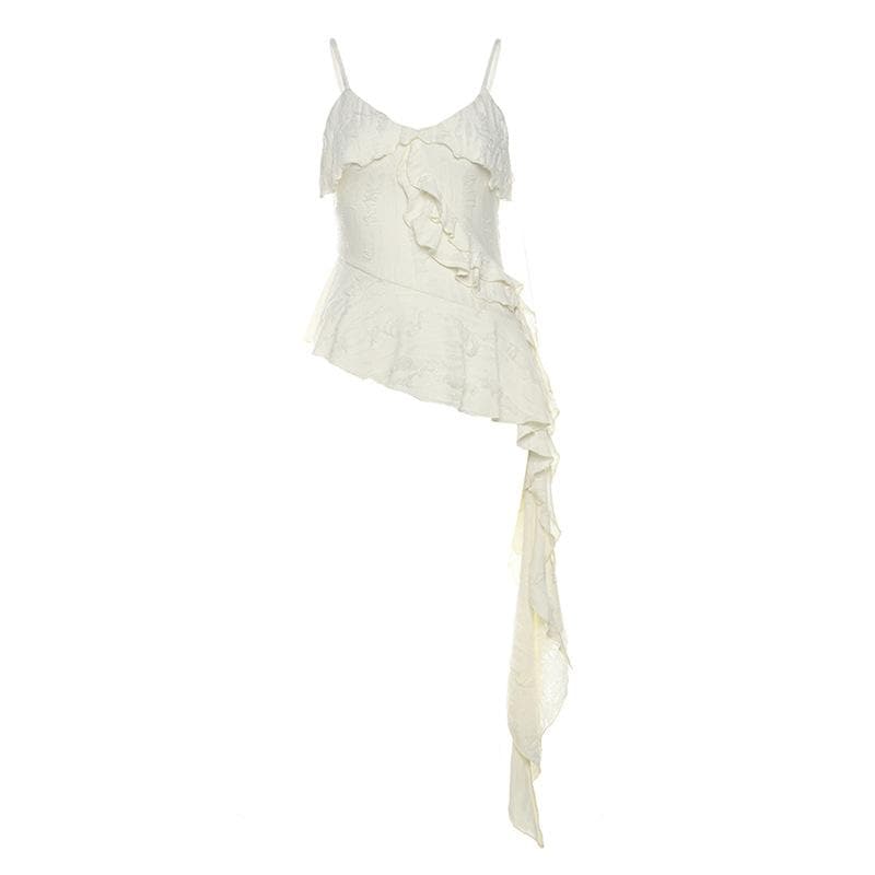 V neck ruffle irregular backless solid cami top  | Festival Outfits Women