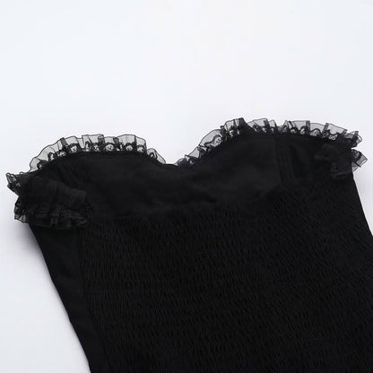 Sweetheart neck lace hem ruffle button mini dress  | Festival Outfits Women