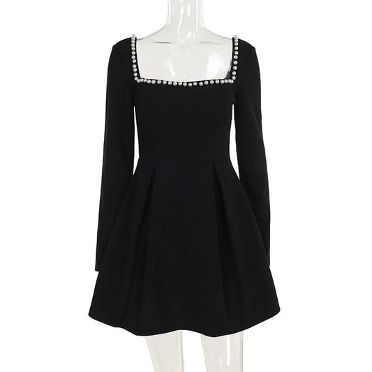 Square neck long sleeve beaded mini dress  | Festival Outfits Women