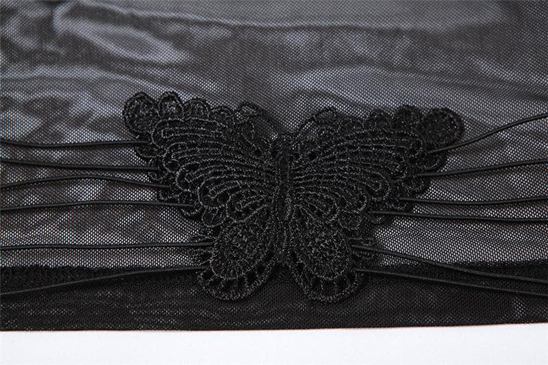 Sheer mesh butterfly applique see through backless solid top  | Festival Outfits Women