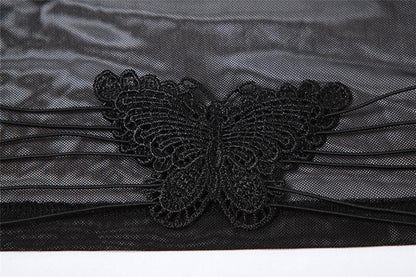 Sheer mesh butterfly applique see through backless solid top  | Festival Outfits Women