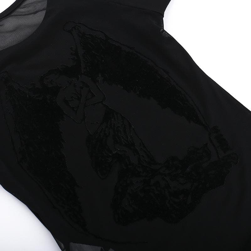 Short sleeve round neck print mesh top  | Festival Outfits Women