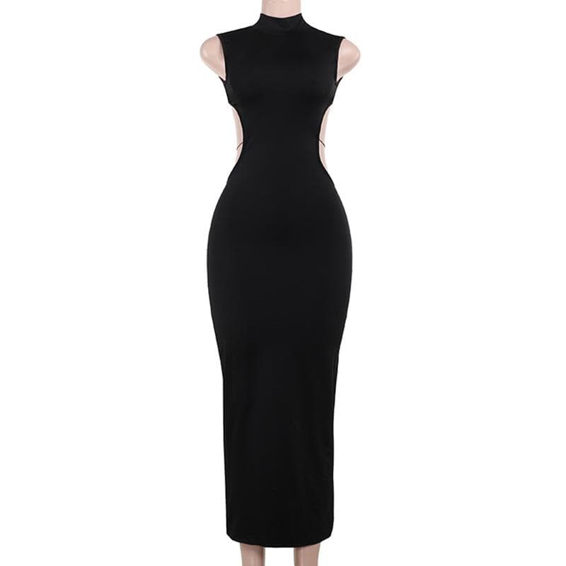 High neck o ring butterfly applique backless slit midi dress  | Festival Outfits Women