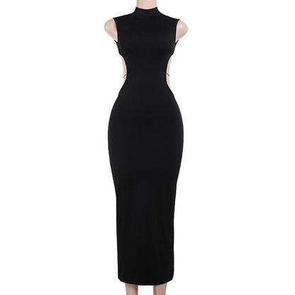 High neck o ring butterfly applique backless slit midi dress  | Festival Outfits Women