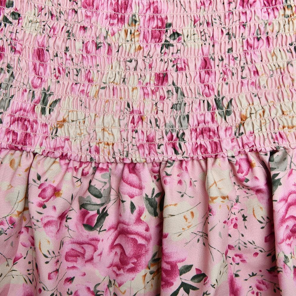 Halter smocked button flower print mini skirt set  | Festival Outfits Women