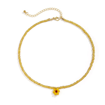 Flower pendant beaded multicolor necklace