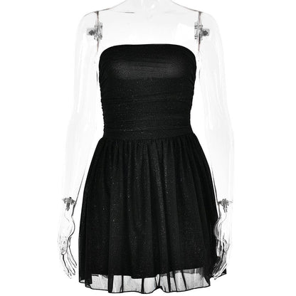 Ruched backless glitter mesh tube mini dress  | Festival Outfits Women