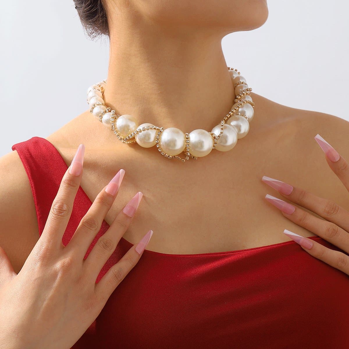 Faux pearl rhinestone beaded choker necklace  | Festival Outfits Women