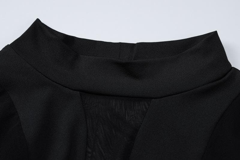 Long sleeve crewneck mesh patchwork bodysuit  | Festival Outfits Women